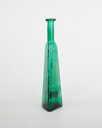 Green Glass Bottle Vase with Faceted Design