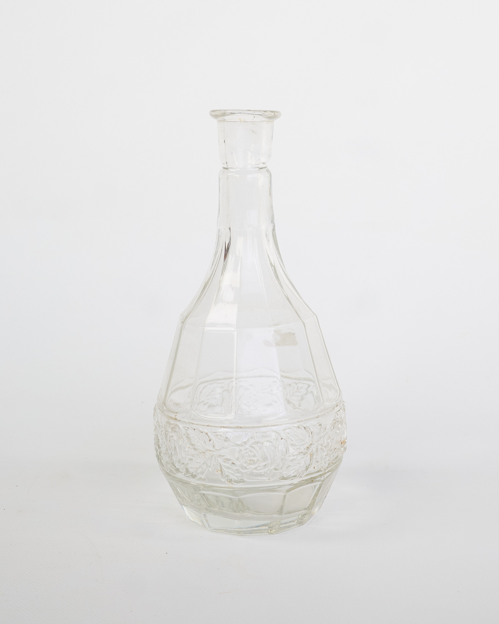 Vintage Clear Glass Decanter with Floral Base Detail