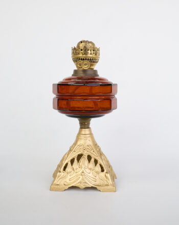 Antique Glass Oil Lamp with Gold Tone Base