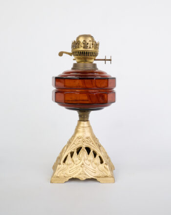 Antique Glass Oil Lamp with Gold Tone Base