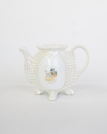 Commemorative Porcelain Teapot with Horse & Cart Scene