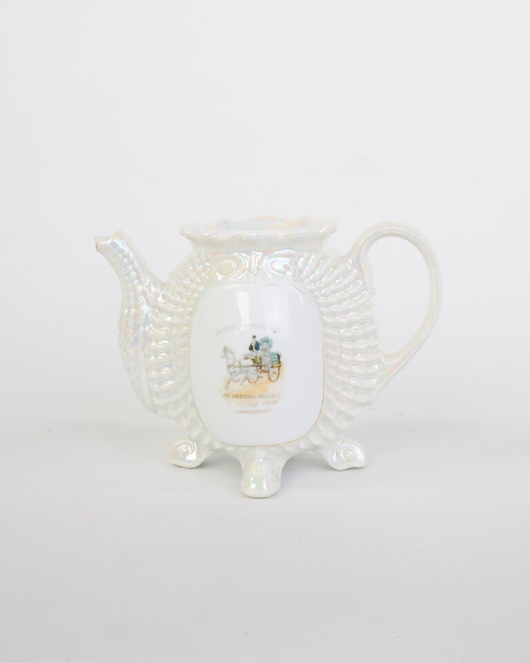 Commemorative Porcelain Teapot with Horse & Cart Scene