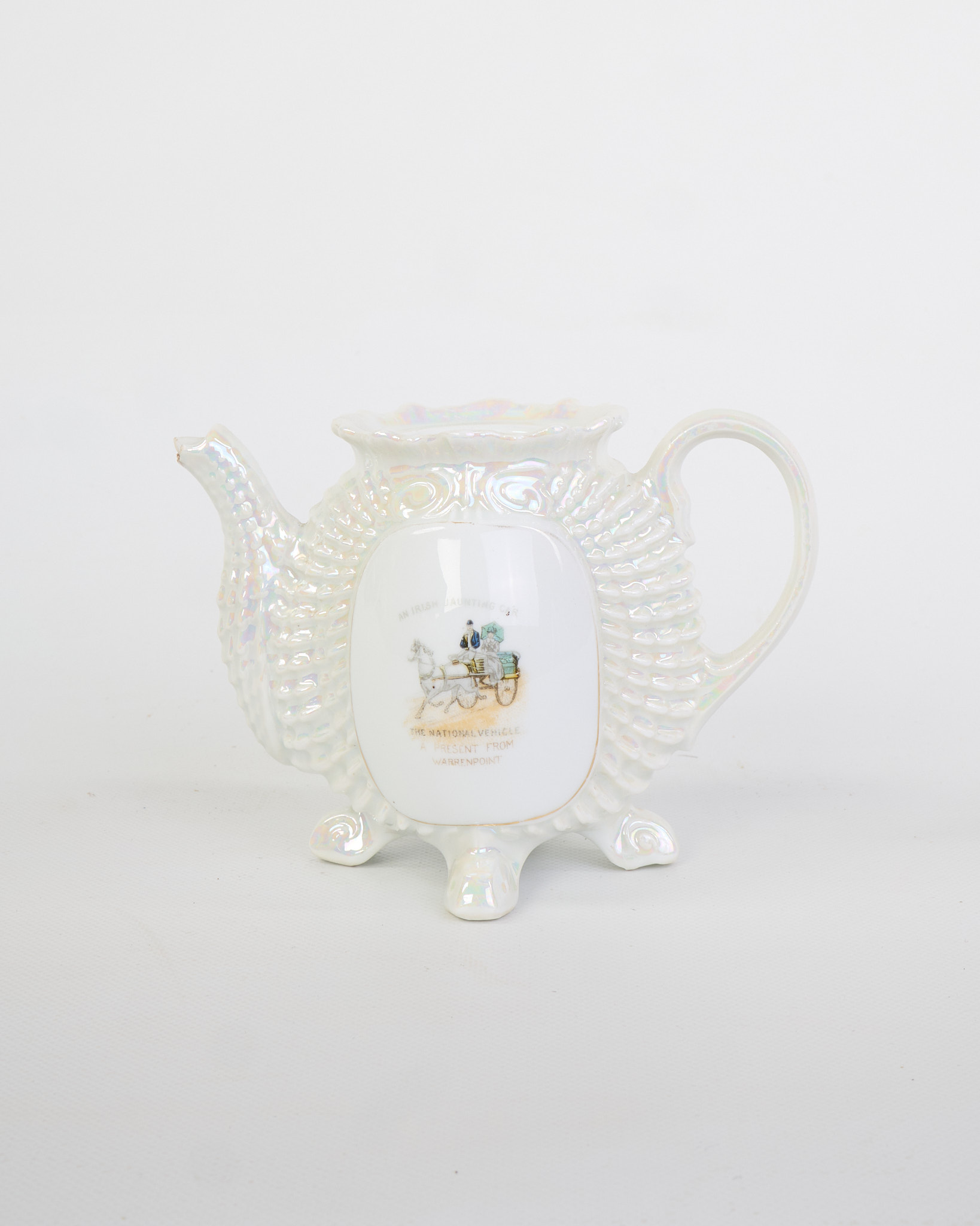 Commemorative Porcelain Teapot with Horse & Cart Scene
