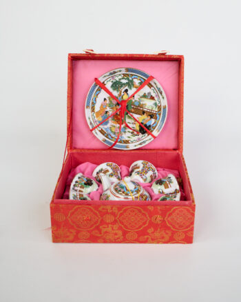 Oriental Porcelain Tea Set in Fabric-Covered Box