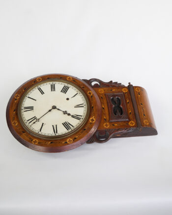 Antique Marquetry Inlaid Wall Clock with Porcelain Face