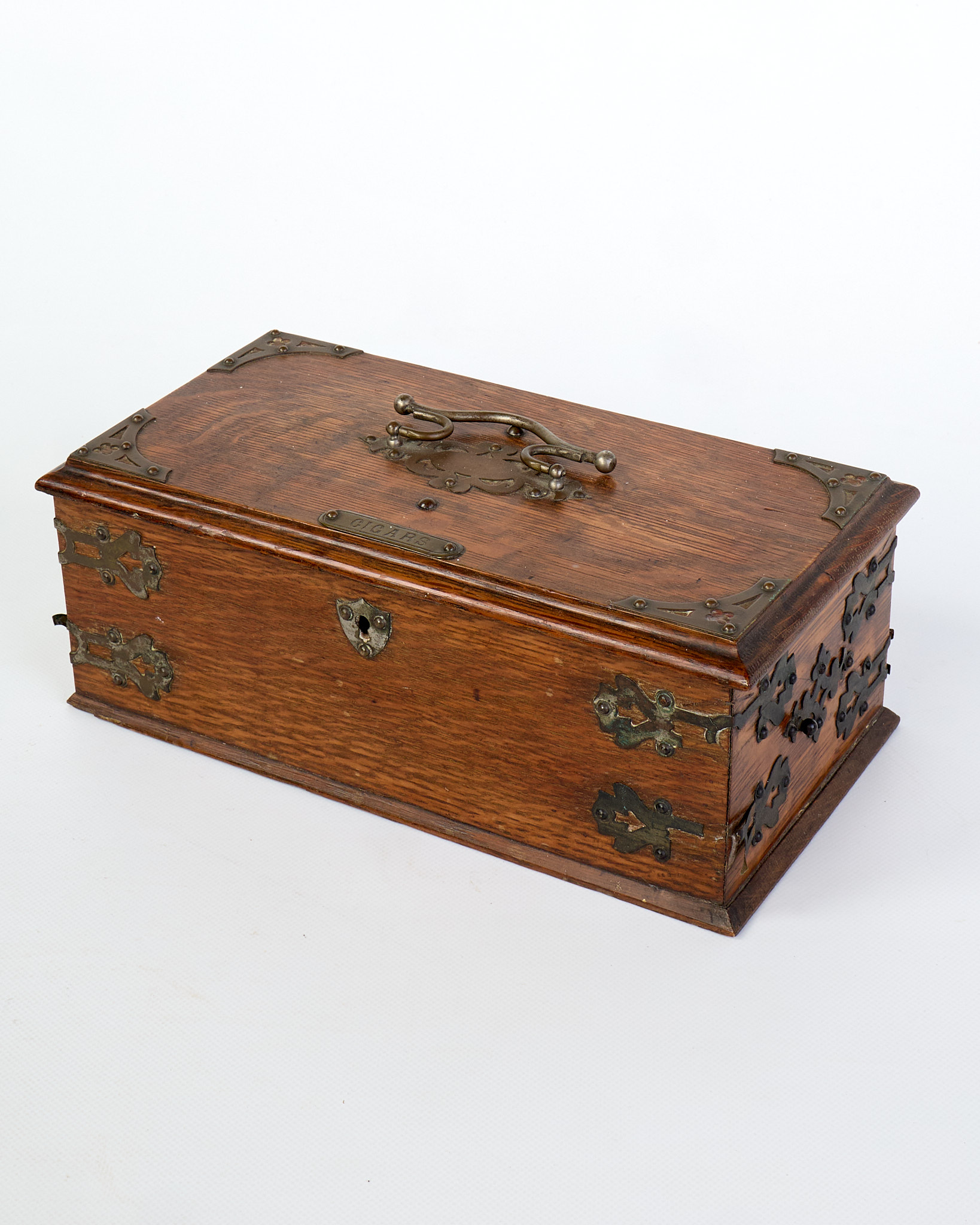 Vintage Wooden Box with Metal Trim and Handle