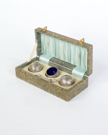 Antique Silver Plated Salt Cellar Set with Spoon