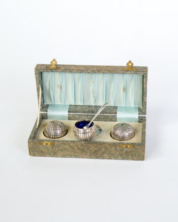 Antique Silver Plated Salt Cellar Set with Spoon