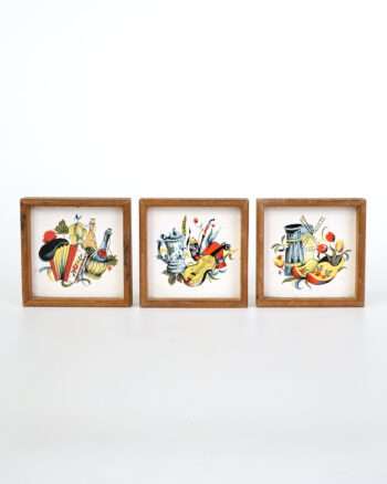 Vintage Dutch Tile Trivets Framed Set with Folk Art Scenes