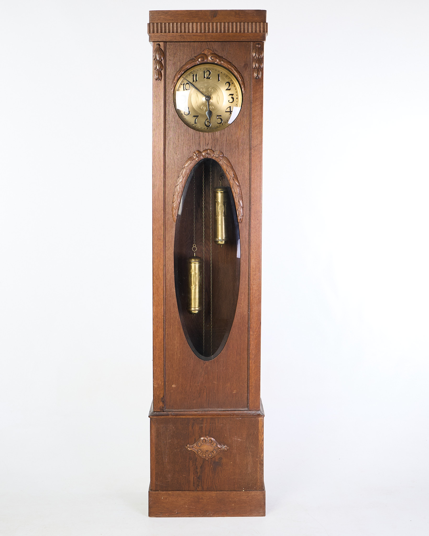 Vintage Oak Grandfather Clock with Brass Details