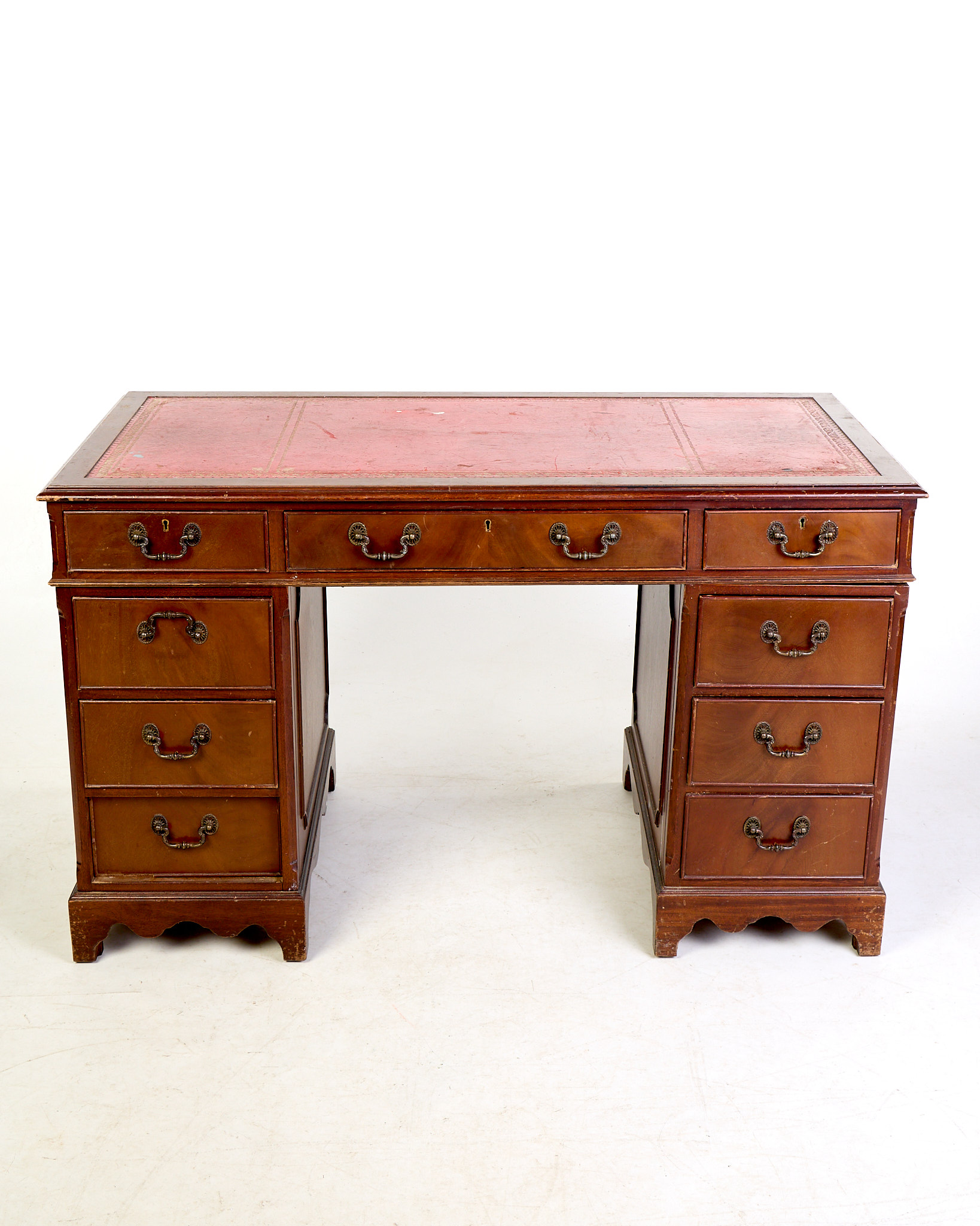Vintage Mahogany Desk with Red Leather Top