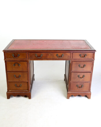 Vintage Mahogany Desk with Red Leather Top