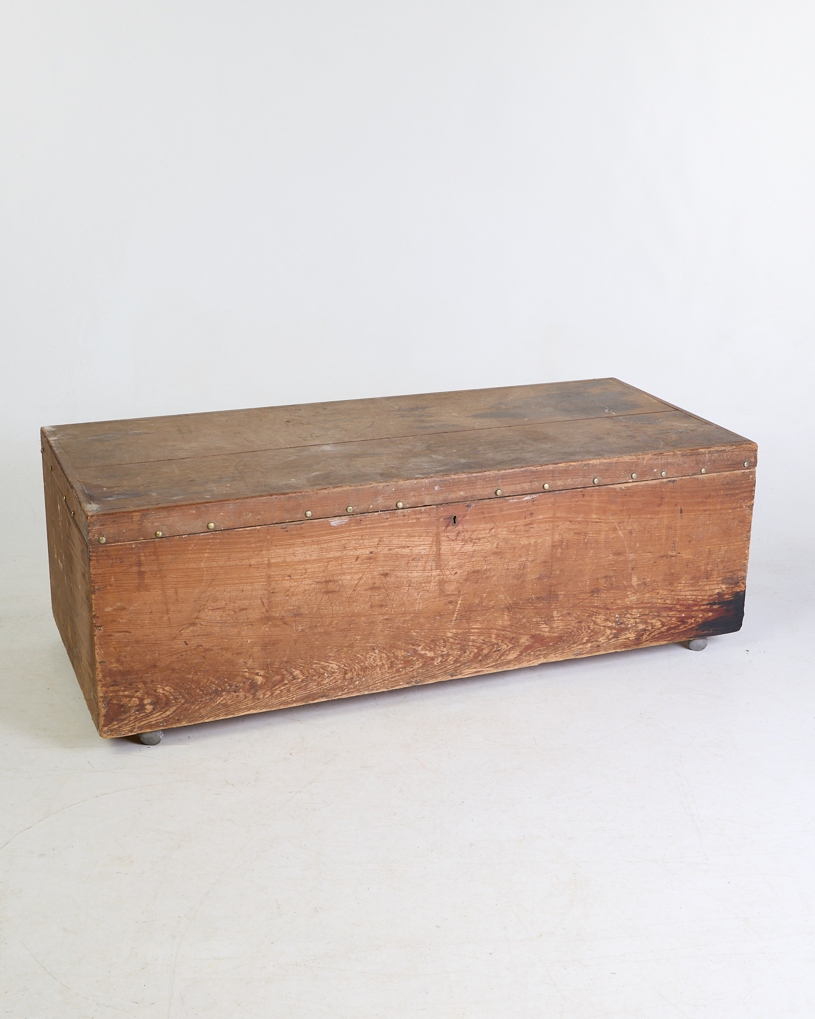 Vintage Pine Storage Trunk with Metal Hardware