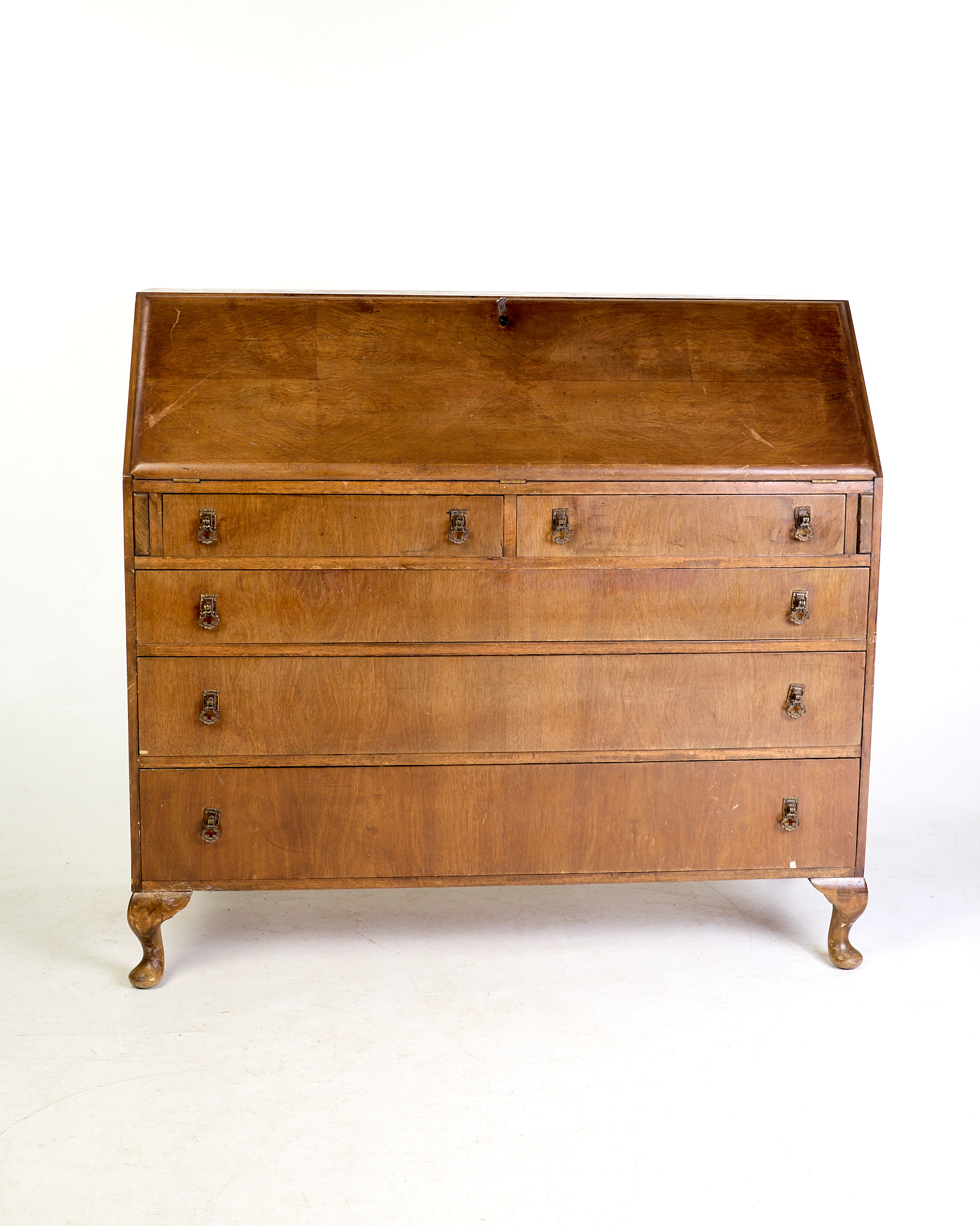Vintage Wooden Bureau with Queen Anne Legs