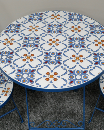 Blue Metal Bistro Set with Mosaic Tile Design