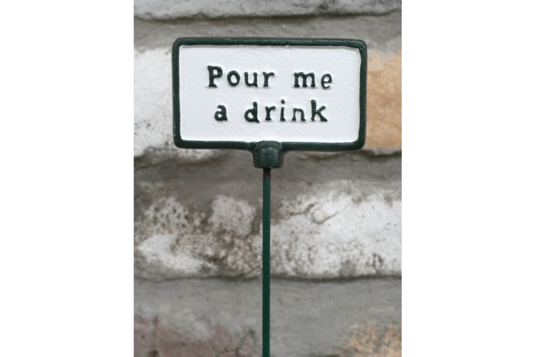 Cast Iron 'Pour Me A Drink' Garden Stake with Green Frame