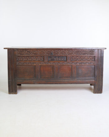 Antique 17th Century Carved Oak Coffer with Inscription HW 1666