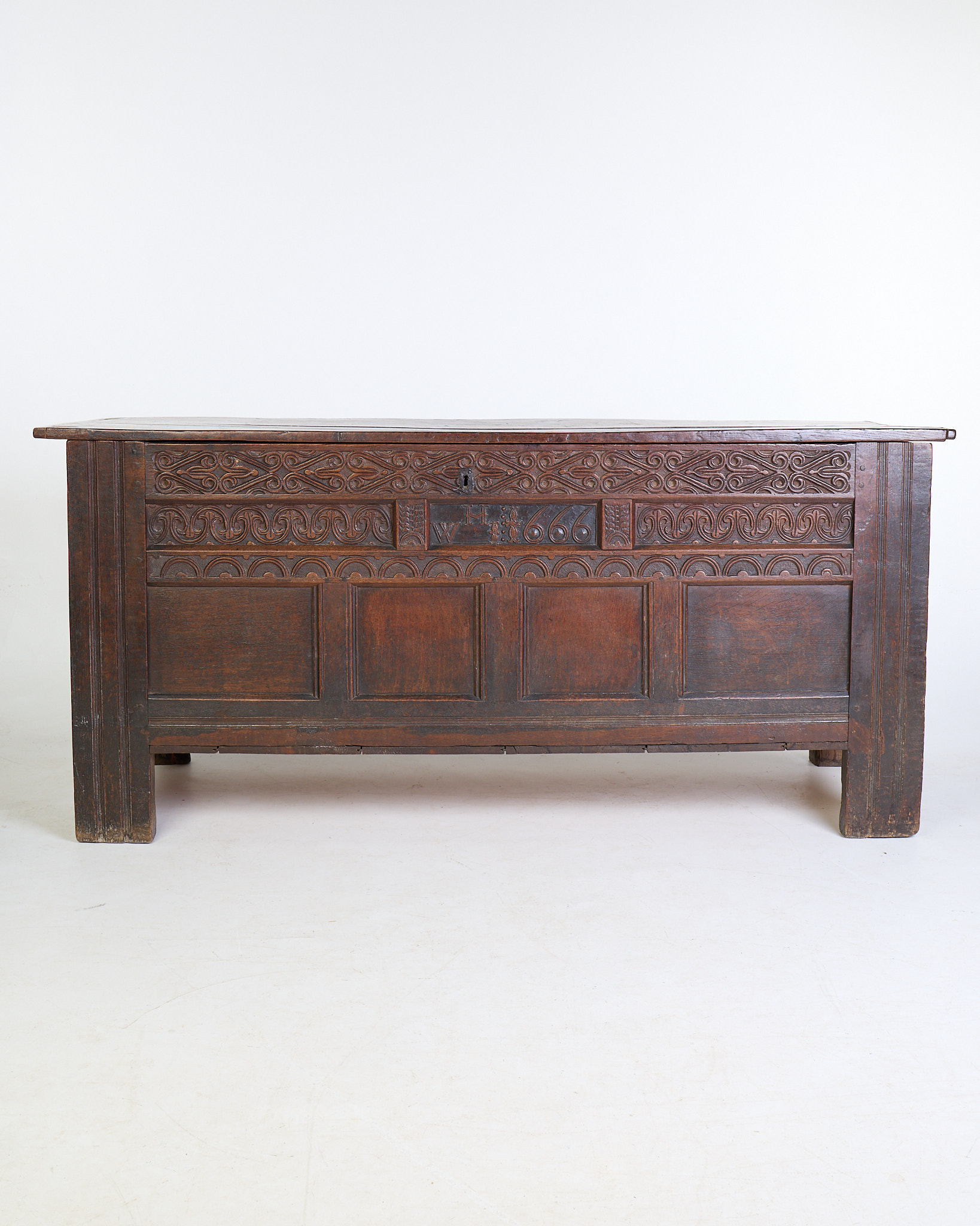 Antique 17th Century Carved Oak Coffer with Inscription HW 1666