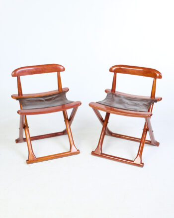 Pair of Starbay Folding Leather Wood Chairs