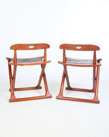 Pair of Starbay Folding Leather Wood Chairs