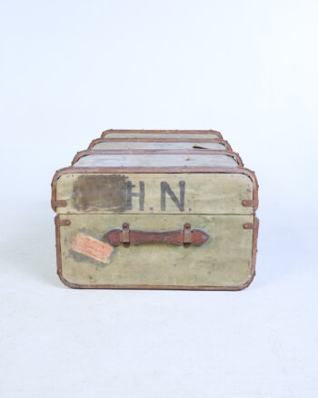 Vintage Canvas Travel Trunk with Metal Hardware