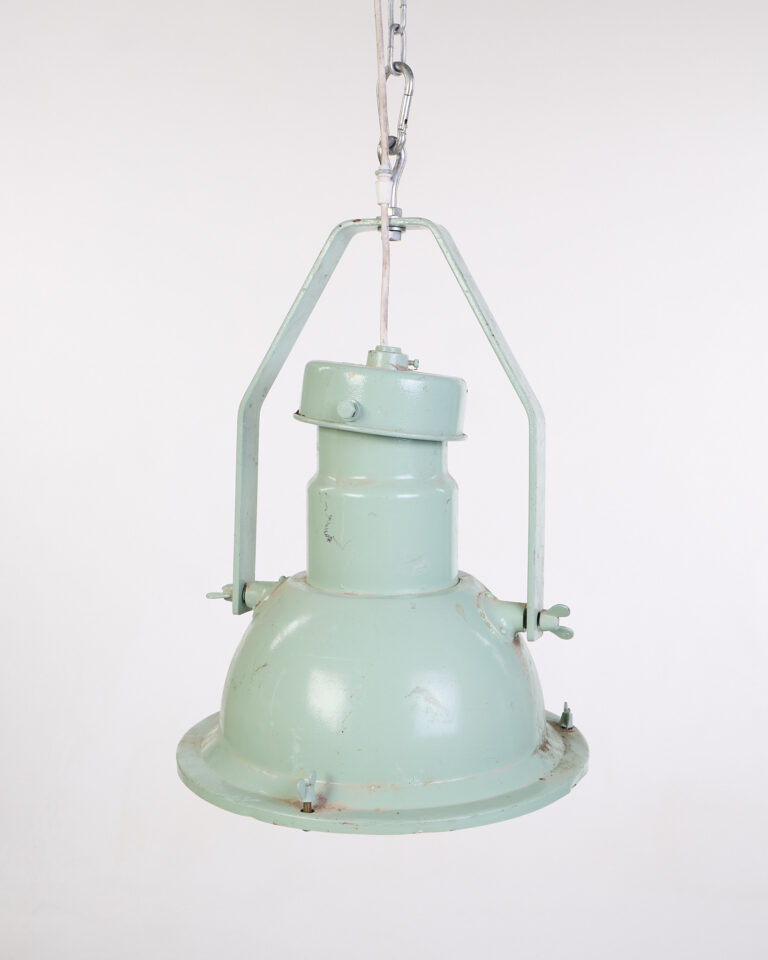 Vintage Industrial Green Enamel Steel Pendant Light with Cage