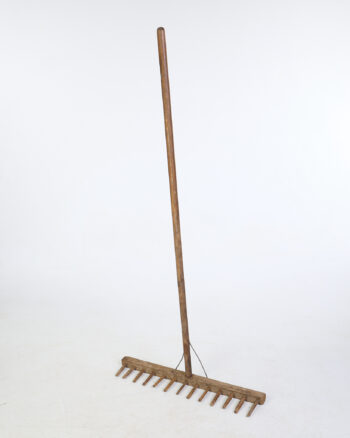 Vintage Wooden Garden Rake with Metal Braces