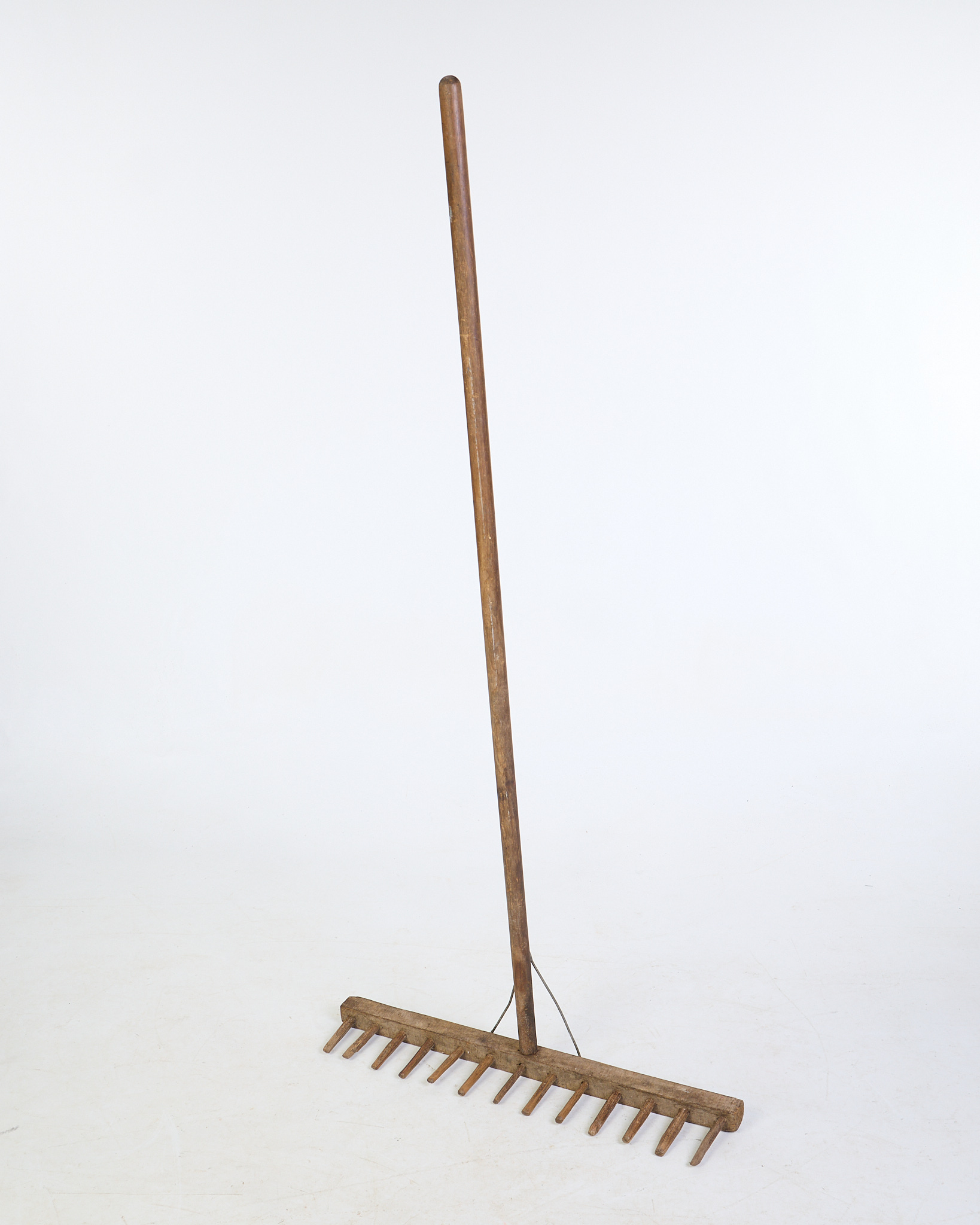 Vintage Wooden Garden Rake with Metal Braces
