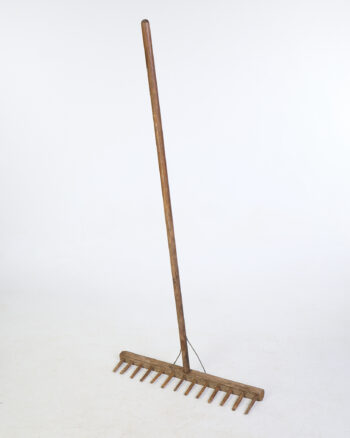 Vintage Wooden Garden Rake with Metal Braces