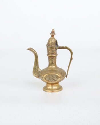 Vintage Engraved Brass Ewer with Spout and Lid