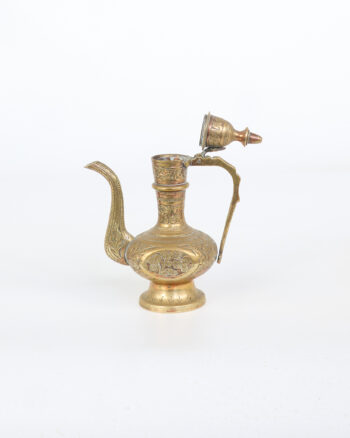 Vintage Engraved Brass Ewer with Spout and Lid