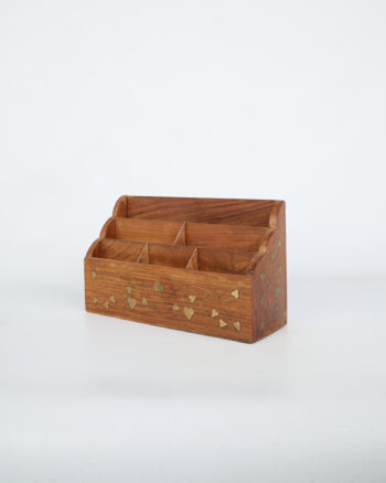 Inlaid Wooden Desk Organiser with Brass Details