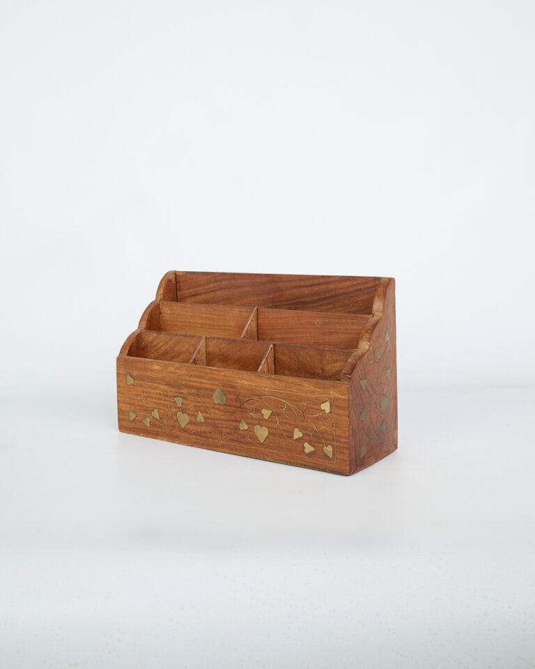 Inlaid Wooden Desk Organiser with Brass Details