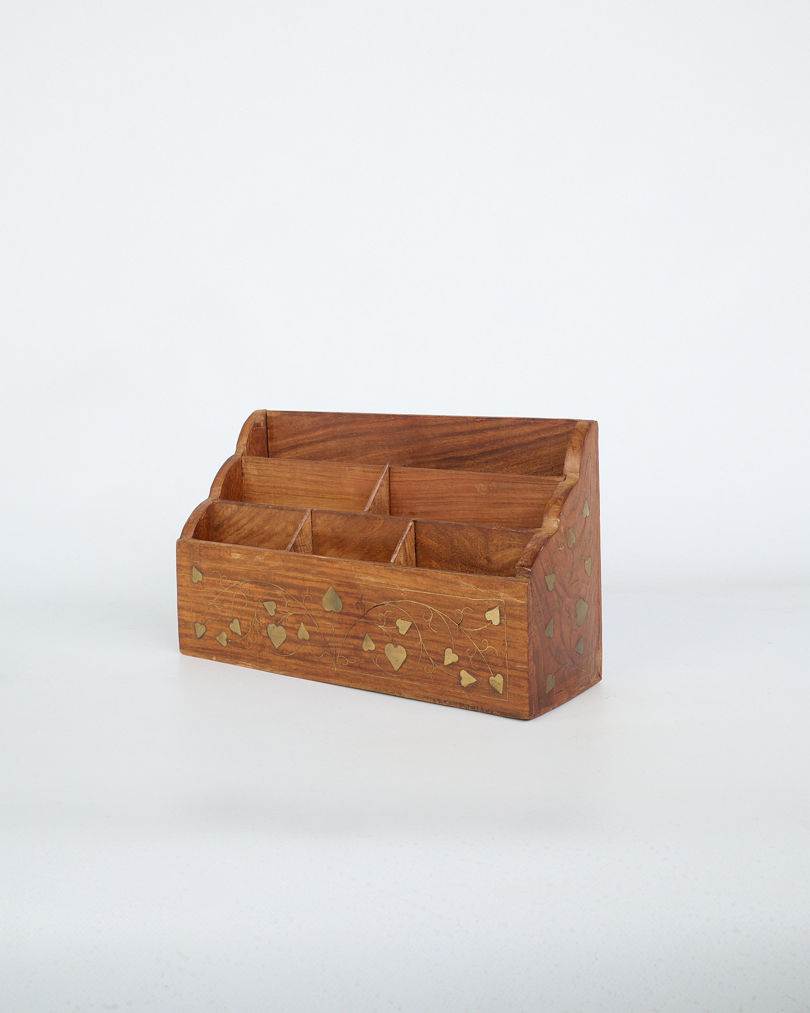 Inlaid Wooden Desk Organiser with Brass Details
