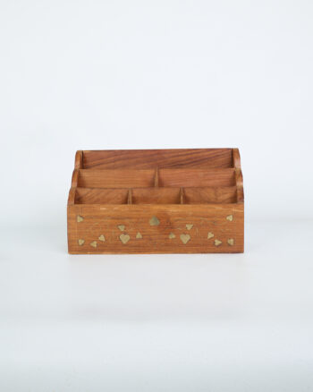 Inlaid Wooden Desk Organiser with Brass Details