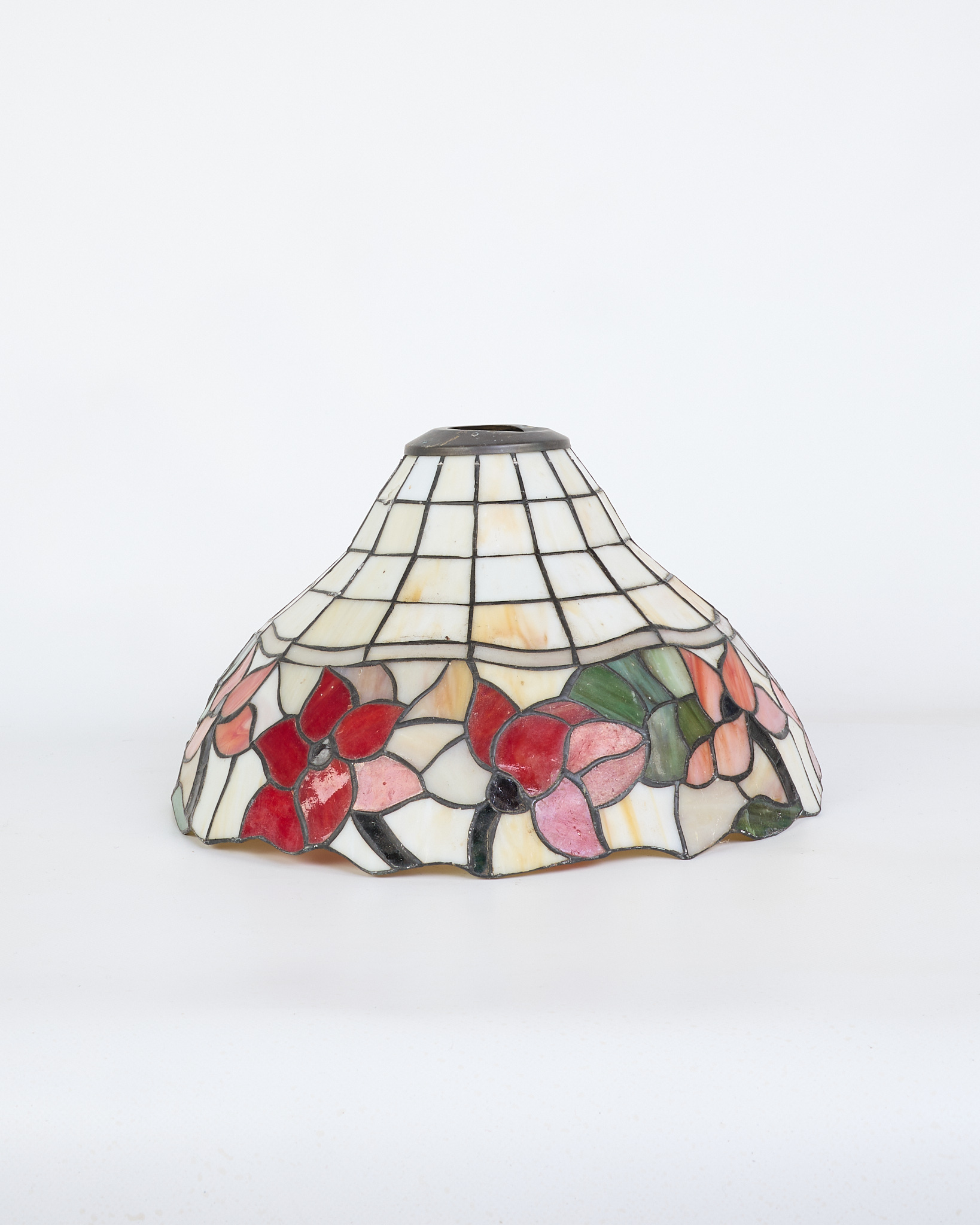 Floral Stained Glass Lampshade with Metal Trim