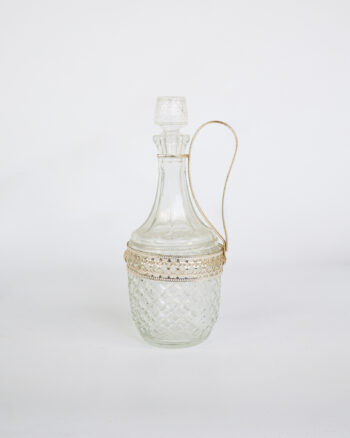 Vintage Glass Decanter with Silver Metal Trim and Handle