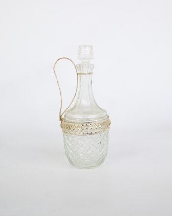 Vintage Glass Decanter with Silver Metal Trim and Handle