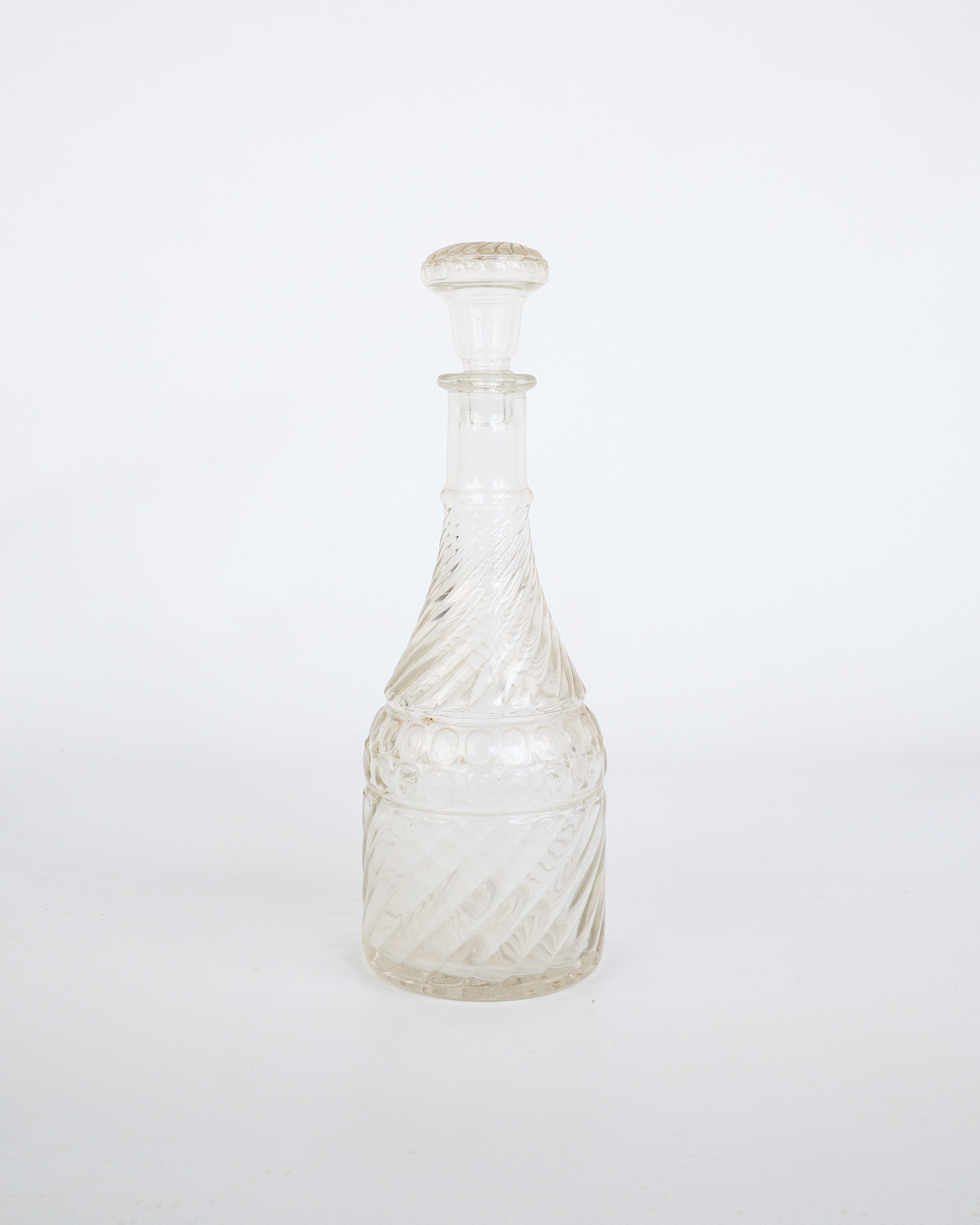 Vintage Clear Glass Decanter with Swirl Design Stopper