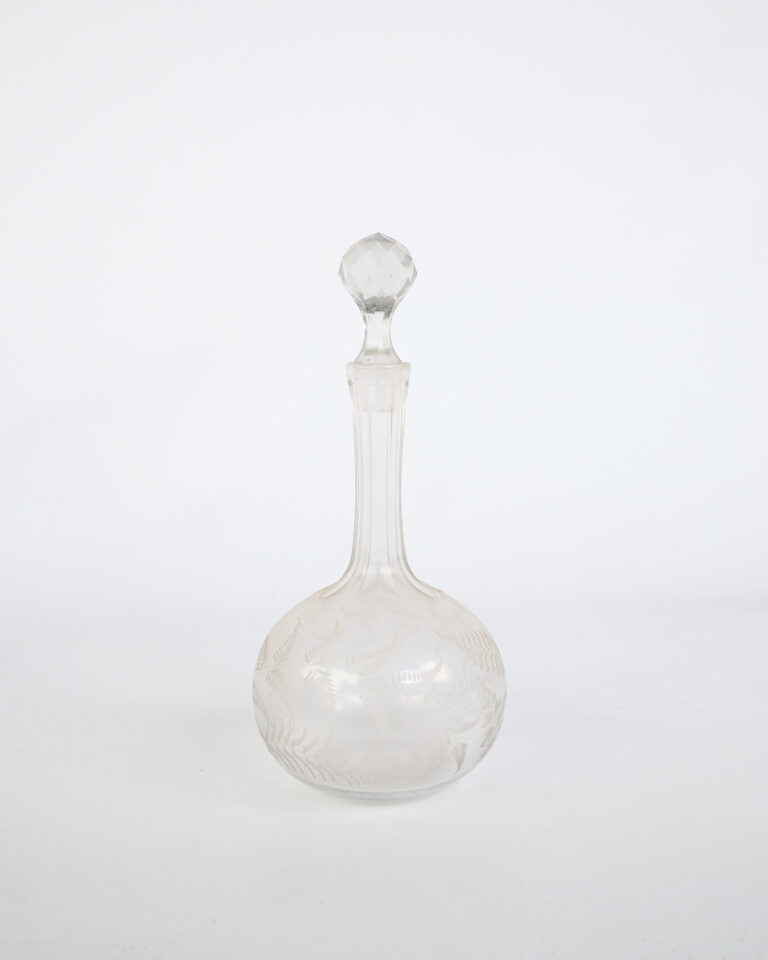 Vintage Etched Glass Decanter with Faceted Stopper