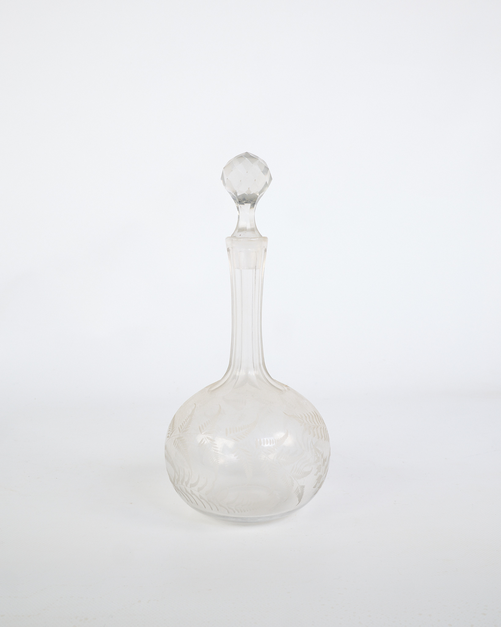 Vintage Etched Glass Decanter with Faceted Stopper