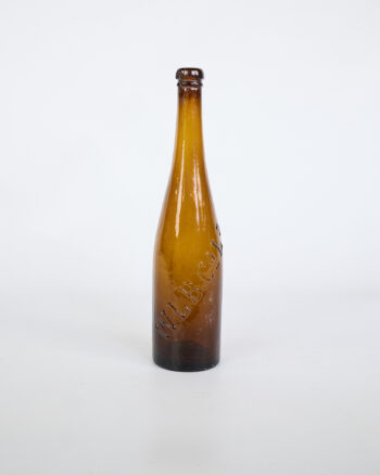 Vintage Brown Glass Bottle with Embossed Text