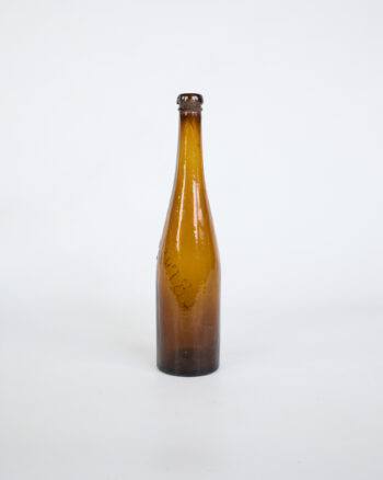 Vintage Brown Glass Bottle with Embossed Text