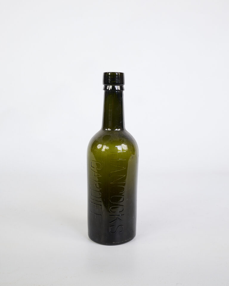 Vintage Hancock's Cardiff Green Glass Bottle with Embossed Text