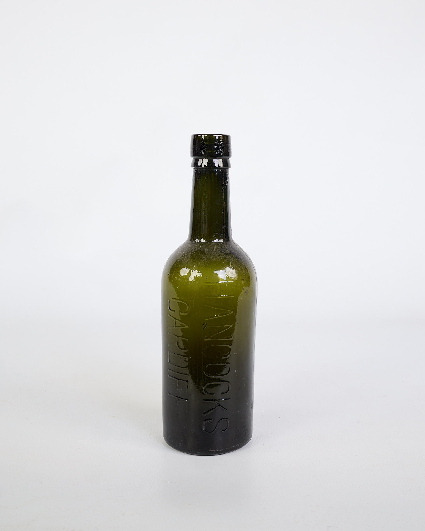 Vintage Hancock’s Cardiff Green Glass Bottle with Embossed Text