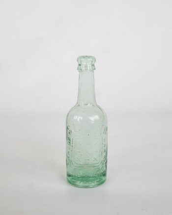 Vintage Green Glass Soda Bottle with Embossed Lettering