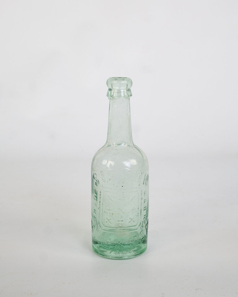 Vintage Green Glass Soda Bottle with Embossed Lettering