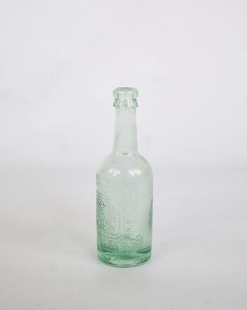 Vintage Green Glass Soda Bottle with Embossed Lettering