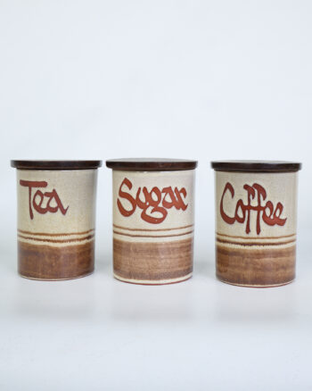 Vintage Wellhouse Ceramic Tea, Coffee, Sugar Canisters with Wood Lids