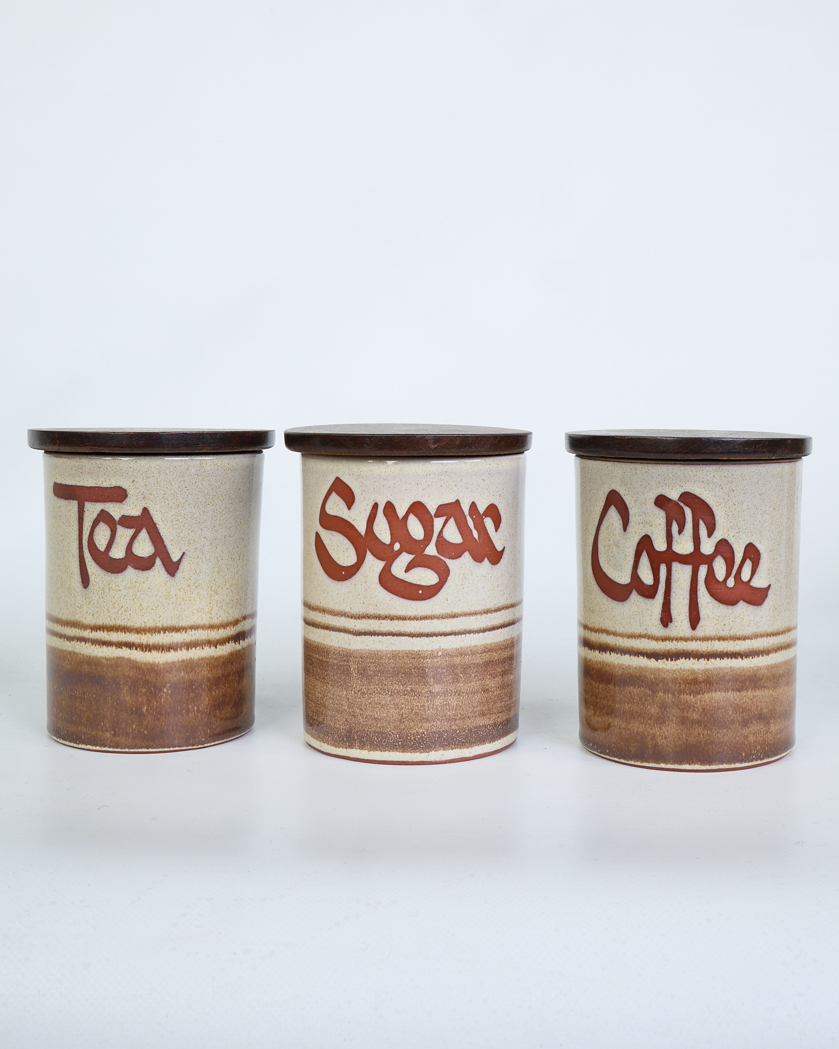 Vintage Wellhouse Ceramic Tea, Coffee, Sugar Canisters with Wood Lids